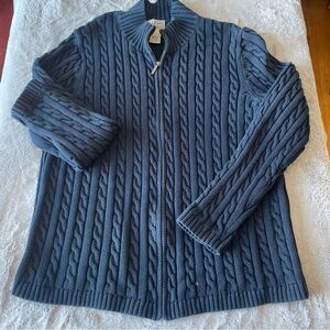 LL Bean Women’s Blue Cable Knit Sweater full zip size Extra Large